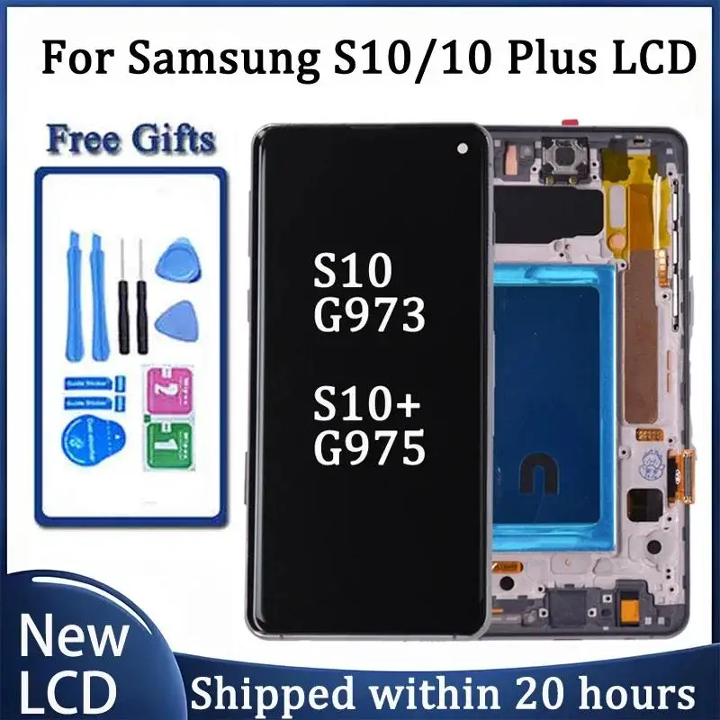 Top Screen for Samsung S10 Plus S10+ G975 G975F Lcd Display Digital Touch Screen with Frame for Samsung S10 G973 Assembly