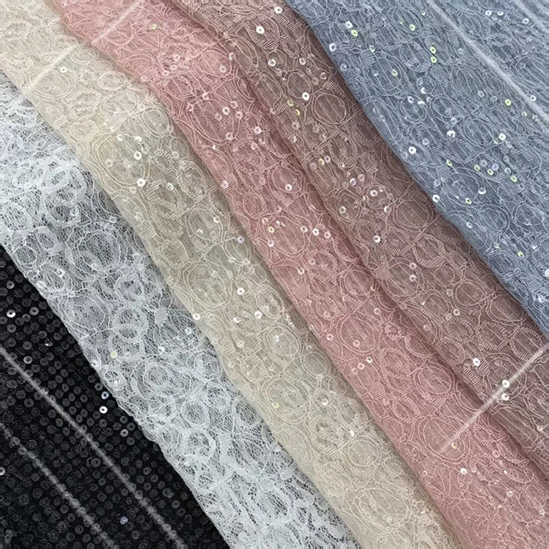Milstlce Soft Hollow Lace Sequin Lace Sparkly Tiny Sequins Cloth Lightweight Decora Textile for Wedding Dress DIY Craft ML302