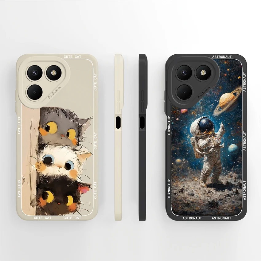 Für Tecno Pova 7, 4G 6,78 zoll Telefon Fall Lustige Cartoon Katze Muster Objektiv Schutz Flüssigkeit Silikon Stoßfest Zurück abdeckung Shell