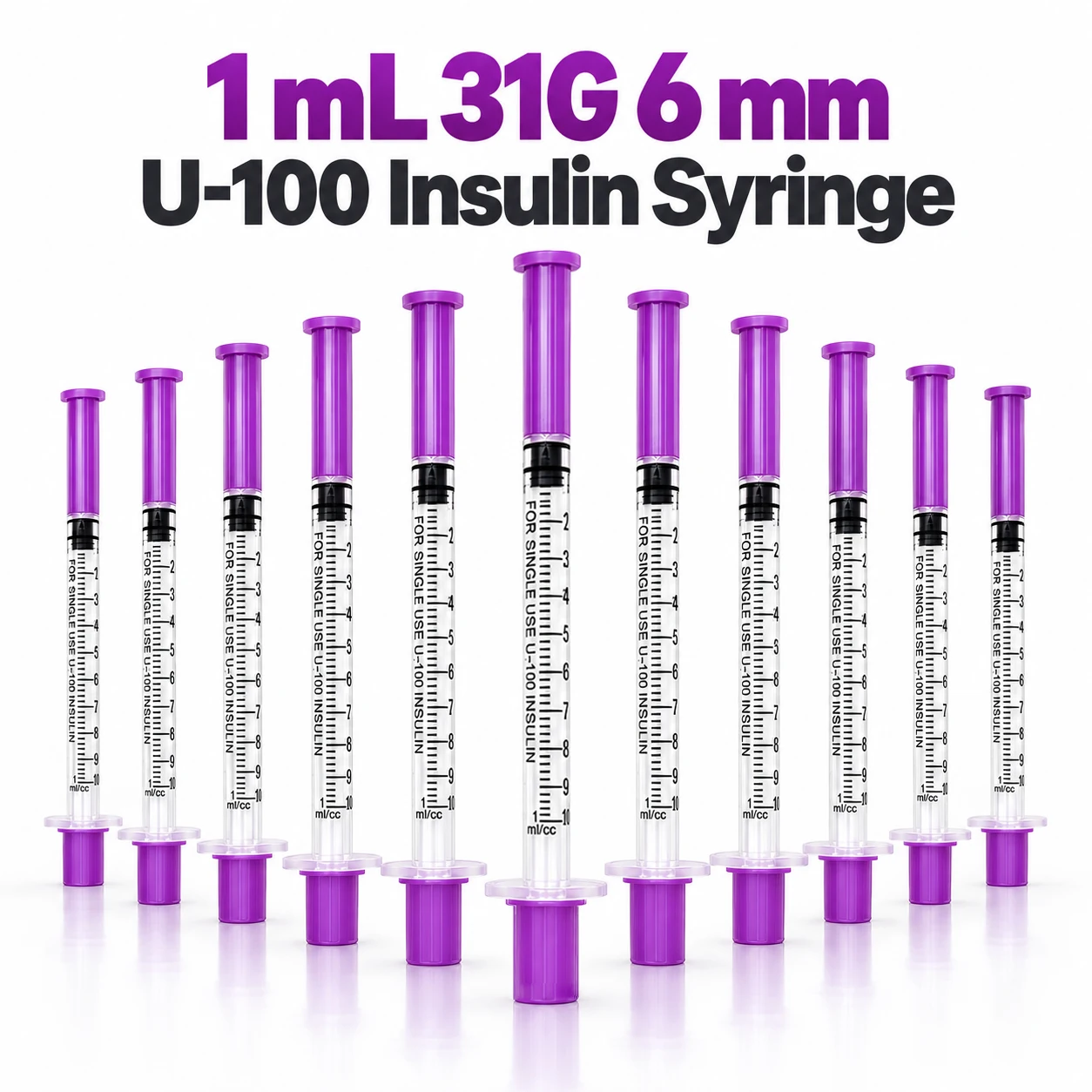 Purple 1ml U-100 Insulin Syringe 31G 6mm Sterile Disposable Insulin Injection with 1/4 Inch Needle Used for Dogs,Cats and Farm