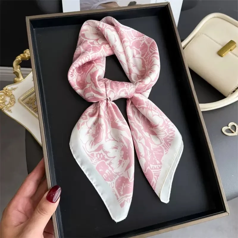 

2025 New 70*70cm Floral Print Silk Square Scarfs for Women Decorate Neckerchief Fashion Foulard Hijab Female Neck Ties Headscarf