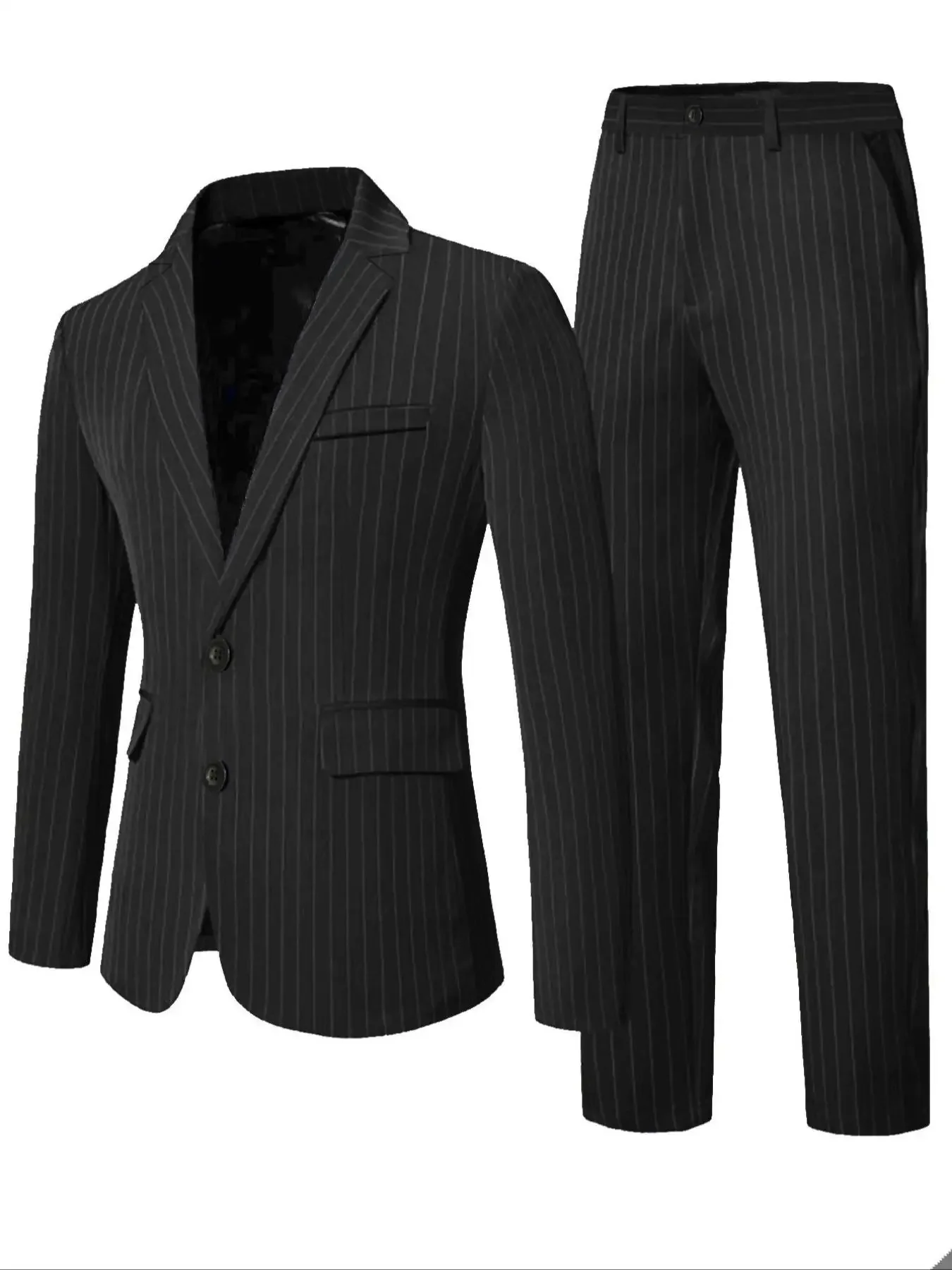 2-teiliger Herrenanzug im leichten Business-Stil, einreihig, gestreift, ohne Stretch, Blazer und Hose, für formelle Anlässe – Detail 2
