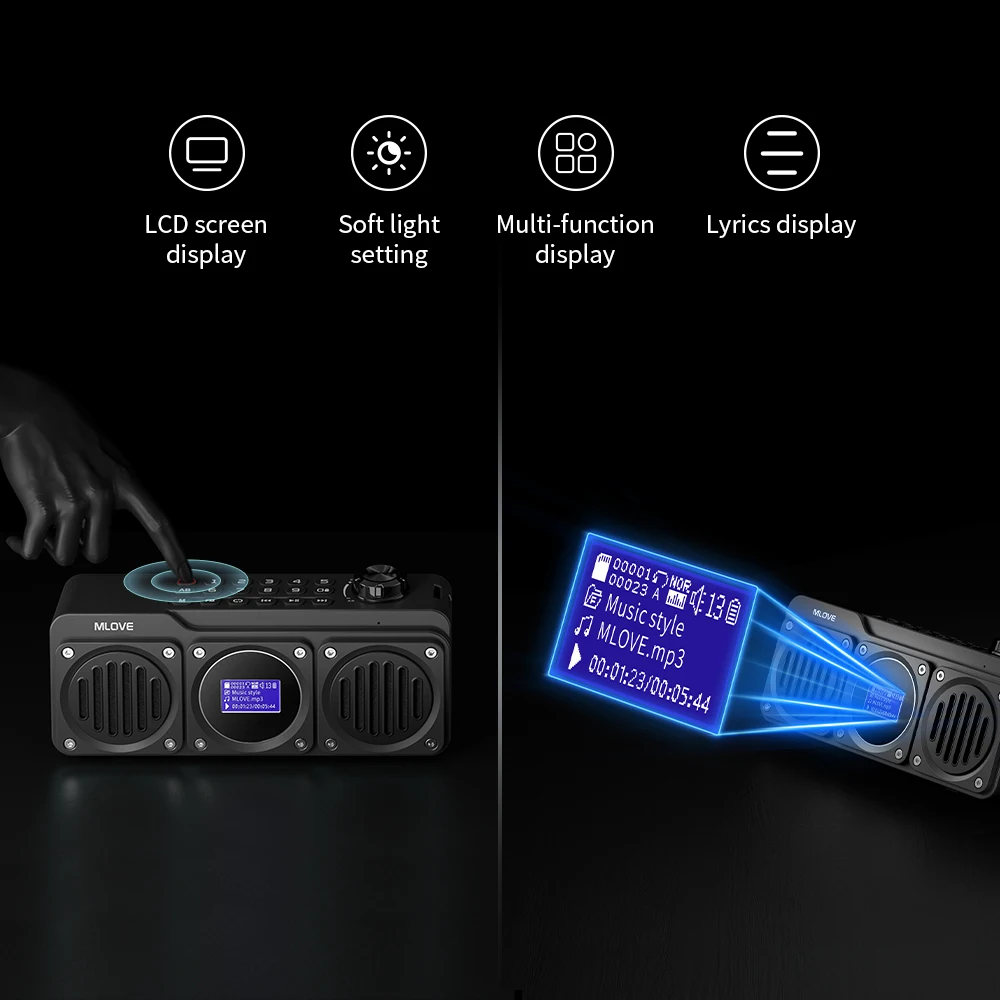 Imagem -05 - Orador Portátil de Mlove com fm Radioultifunctional Alto-falante de Bluetooth com Tela Lcd Chamada Gratuita de hd Cartão do tf