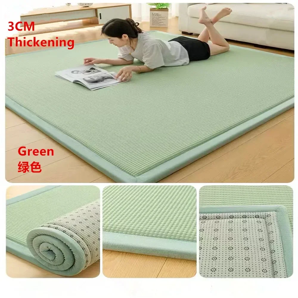 Folding Rattan Floor Rug 3CM Thick Living Room Sleeping Mat Rattan Japanese Tatami Carpet Pad Non-Slip Summer Baby Play Carpets