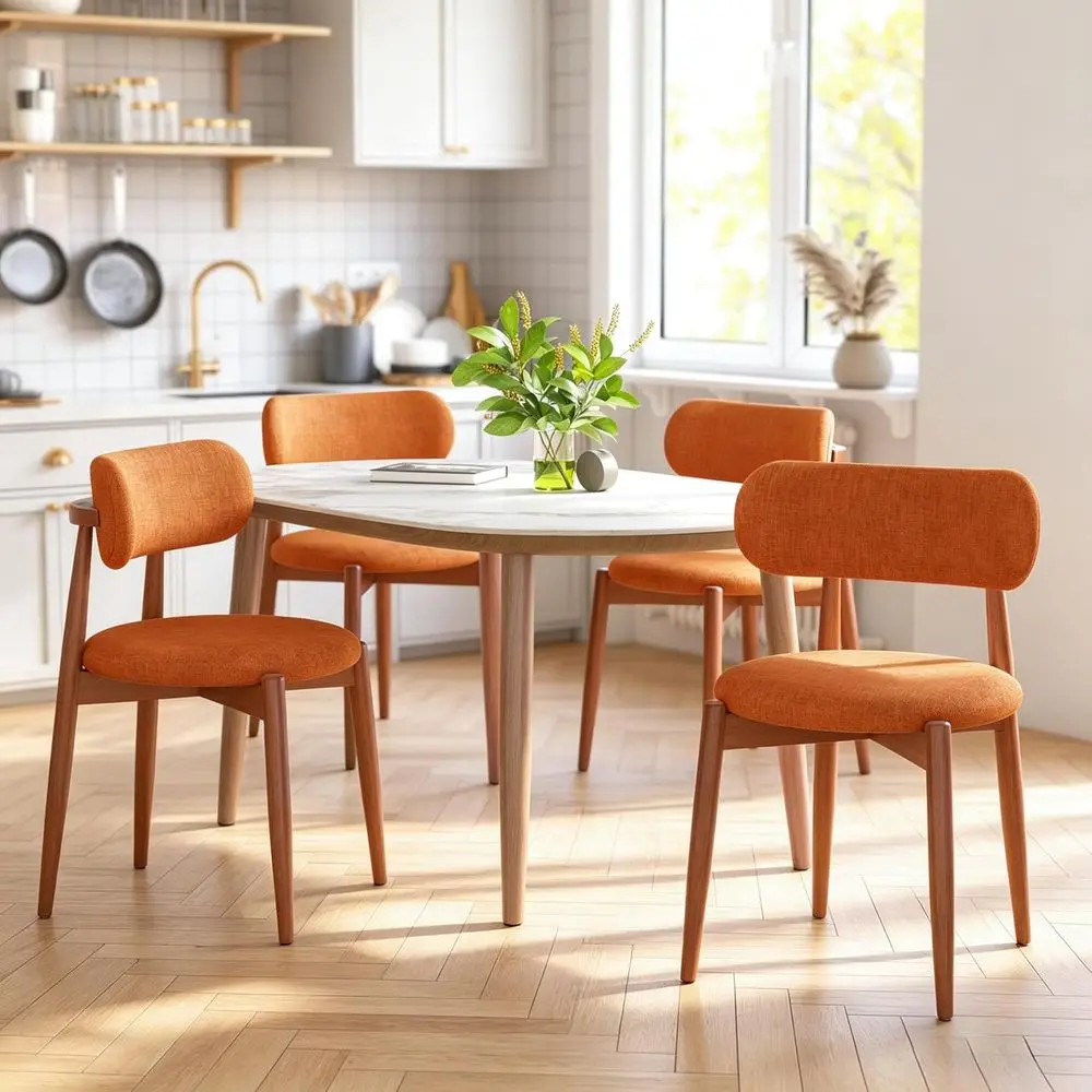 

Modern Upholstered Dining Chairs Set of 4, Solid Wood Legs, Heavy Duty Padded Chairs for Kitchen or Dining Room, Orange