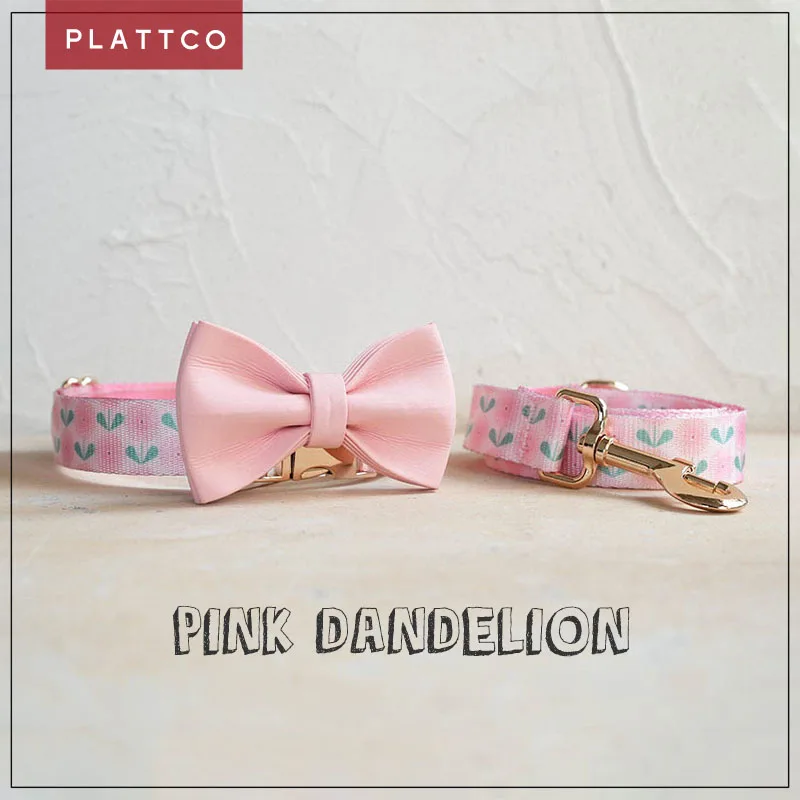 PLATTCO unique design dog set print Pink Dandelion pattern with high quality light color zinc alloy buckle 5 size PDC356G