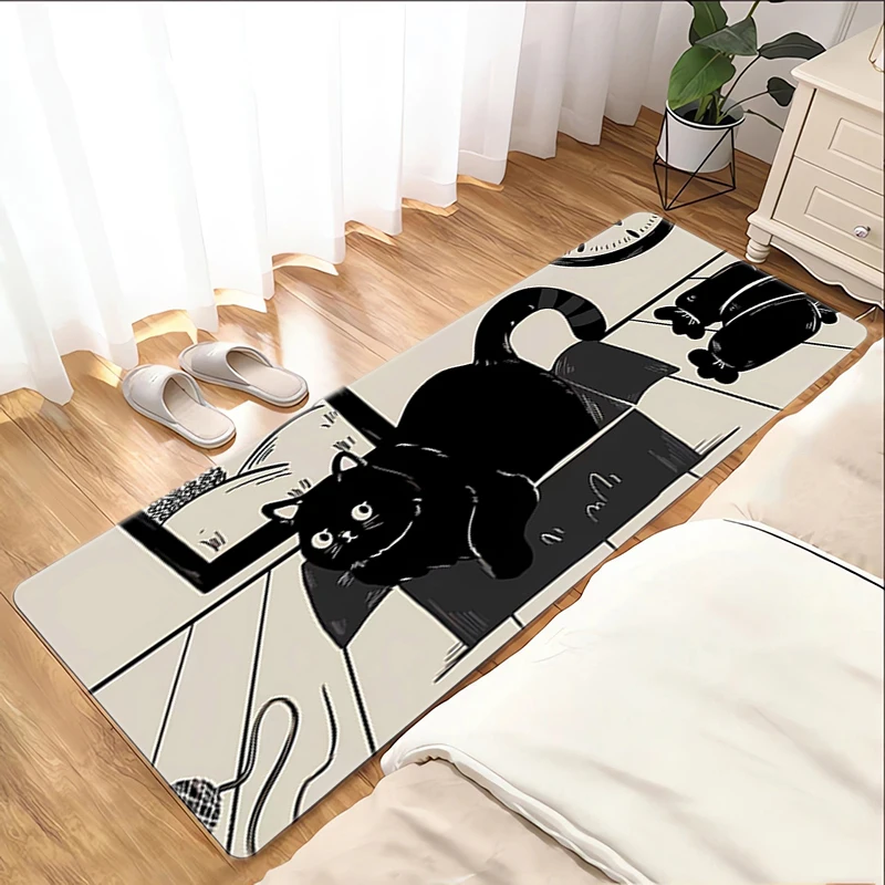 Black Cat Foot Mat Home Entrance Mats Washable Non-slip Kitchen Rug Carpet Bath Door Doormat House Bathroom Hallway Floor Garden