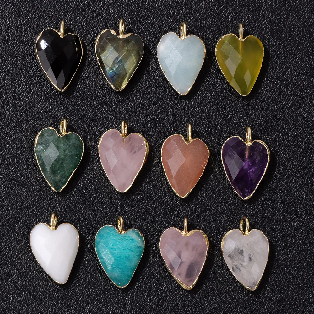 2PCS Heart-Shaped Stone Pendant 12X15mm Natural Sunstone Amazonite Quartzs Cute Charms DIY Sweet Jewelry Earrings Necklace DIY