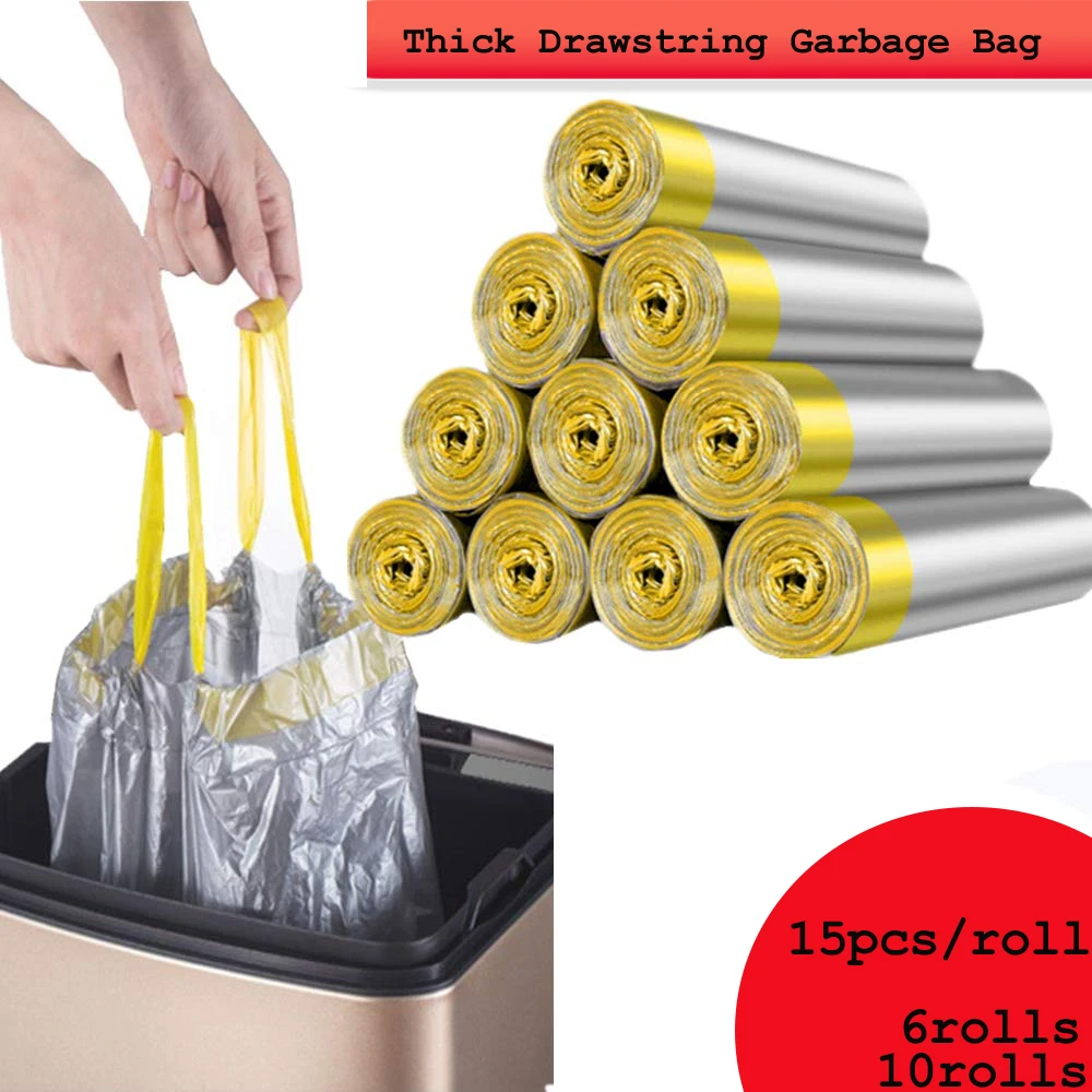 15L20L25L Extra Thick Drawstring Garbage Bag Household Drawstring Type Thickened and Enlarged Garbage Bag 50*60cm 15pcs Per Roll