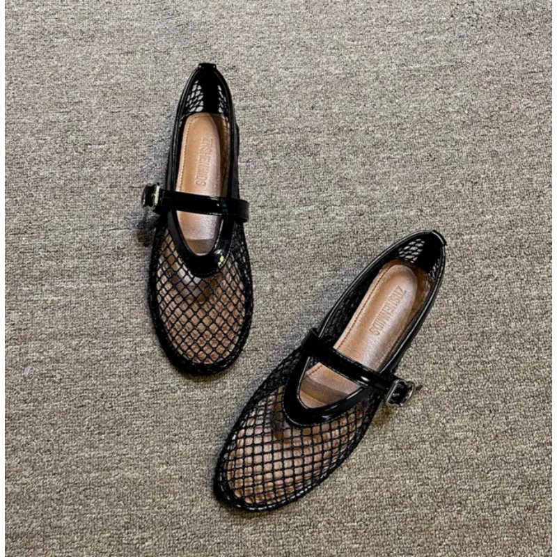 Women Mesh Ballet Flats Fishnet Ballerina Flats Comfortable Round Toe Ballet Shoes Breathable Casual Walking Shoes for Commuting