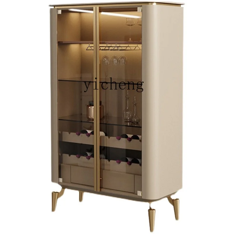 TQH light luxury high wine cabinet simple Italian high-end living room wall stainless steel glass double door entrance