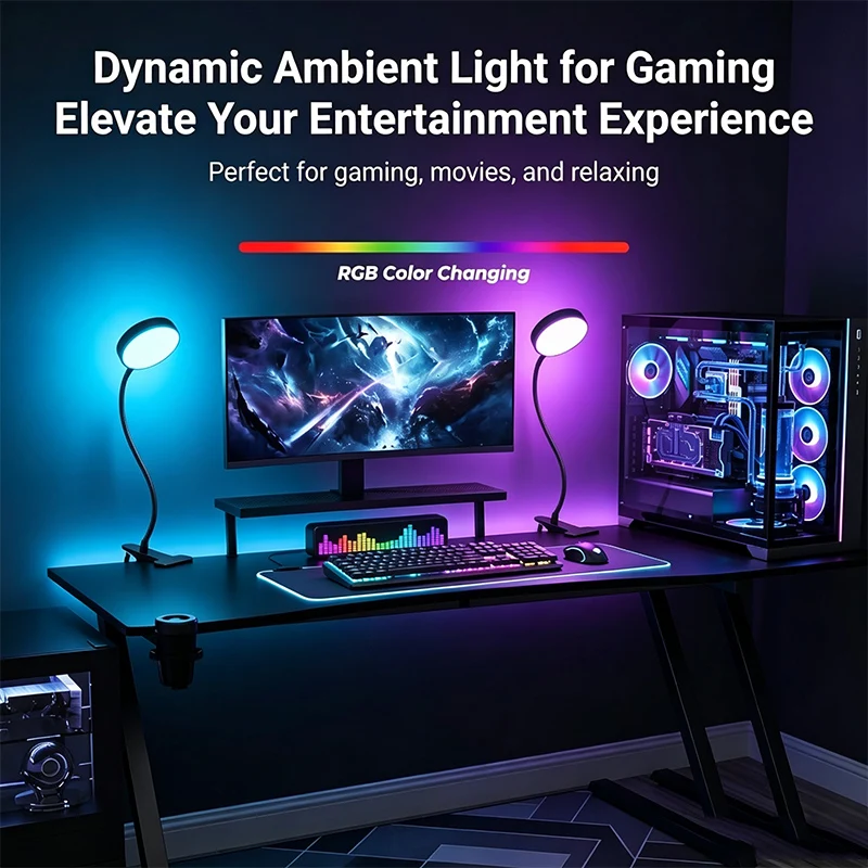 Clip-on LED Reading Light USB Desk Lamp 2 Styles 3+10 Color Modes Flexible Portable Night Lamp Birthday Christmas Gift