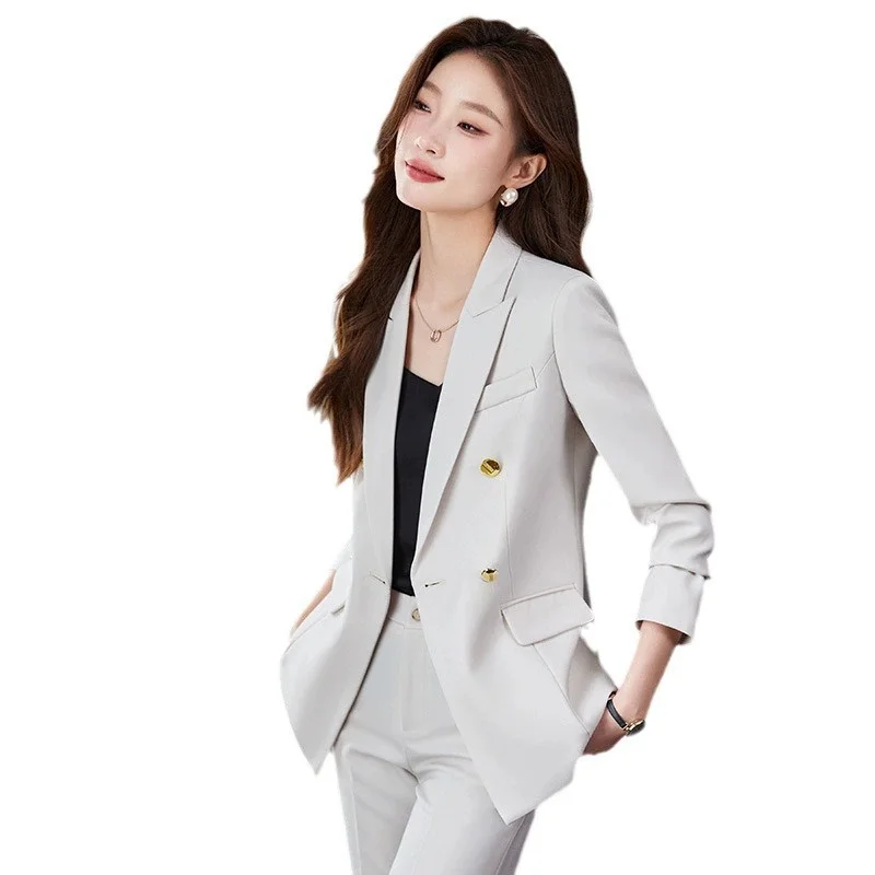 2025年春新作 レディース ダブルブレストブレザー パンツスーツ ツーピースセット 長袖ブレザー シック オフィスレディー プロフェッショナルスーツ