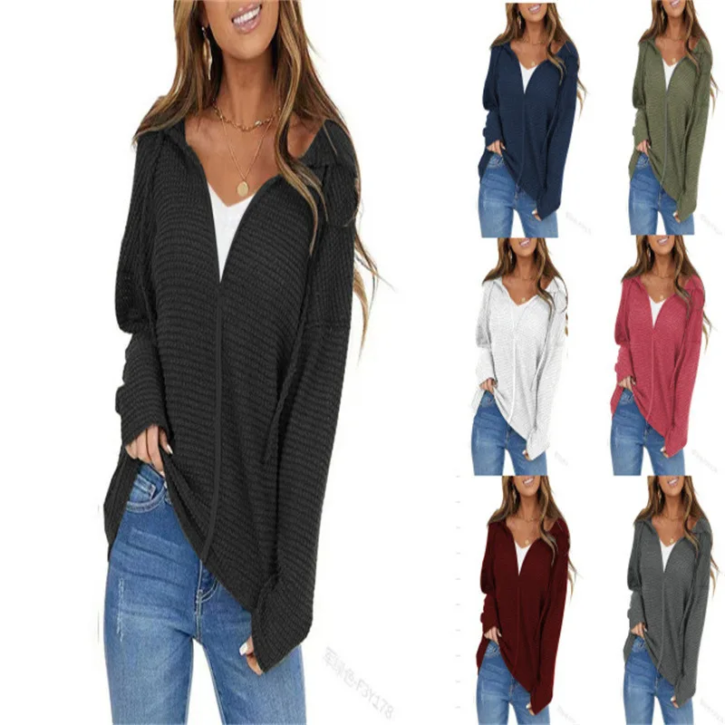 

2025 Women's Autumn And Winter New Drawstring Hooded Solid Color Jacket Fashion Casual Cardigan Zipper Coat