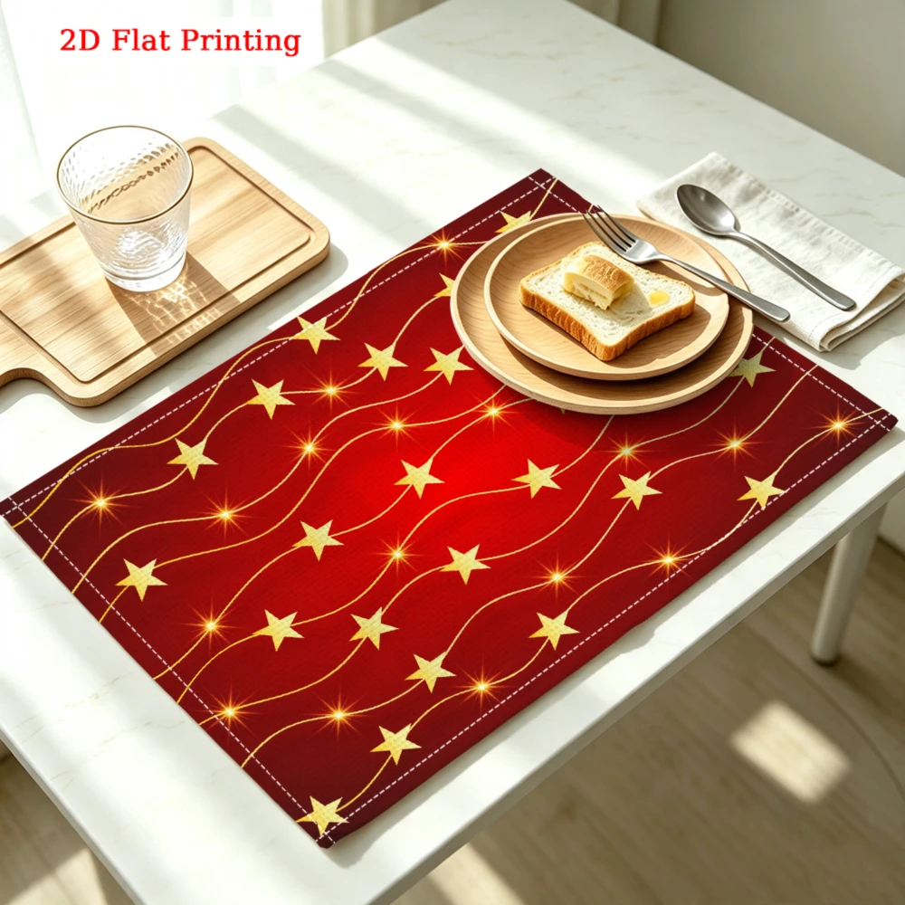 1Pc Festive Style Placemat Red Golden Stars Pattern Table Mat For Dining Kitchen Home Decoration Use 30X40Cm Cover