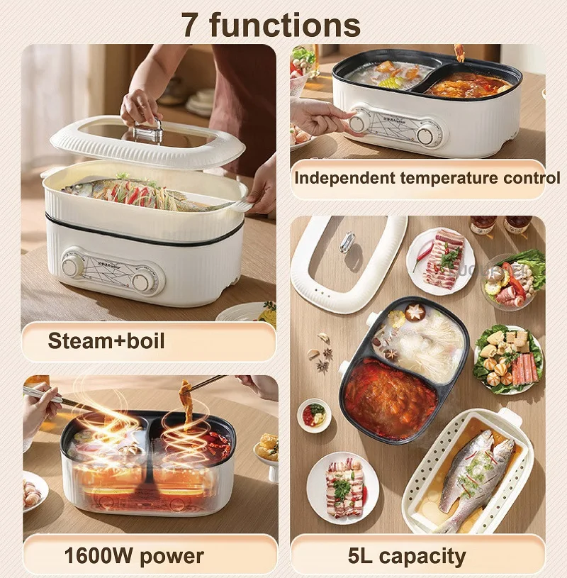 6L Yuanyang وعاء تسخين كهربائي 1600 واط متعدد الوظائف وعاء المنزلية سعة كبيرة وعاء الطبخ الكهربائي غير عصا مقلاة 220 فولت