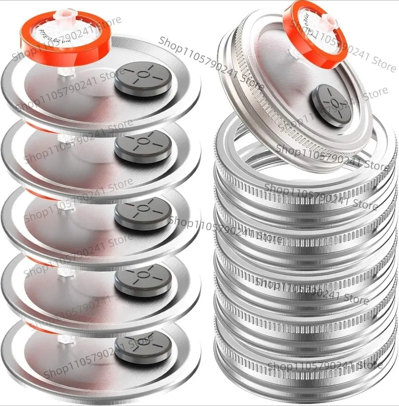 Mushroom Liquid Culture Lid Regular/Wide Mouth Split-type Mason Jar Lid with 0.22um PTFE Filter&Self Healing Injection Port