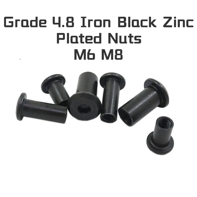 10-50pcs High Quality Grade 4.8 Iron Black Zinc Plated Nuts Hexagon Socket Butt Pair Nut Pair Splint Plate Combination Connector