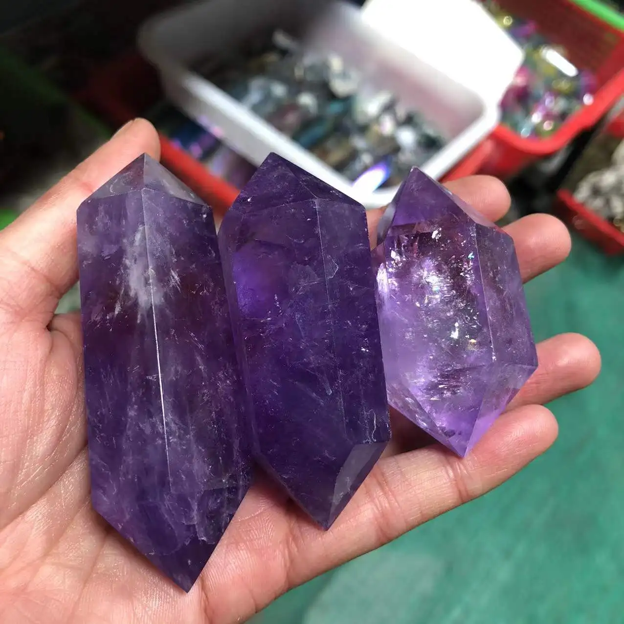 

Natural Amethyst Double Wand Point Quartz Crystalt Treatment Aura Hexagonal Endpoint Healing Stone DIY Mineral Jewelry Gift