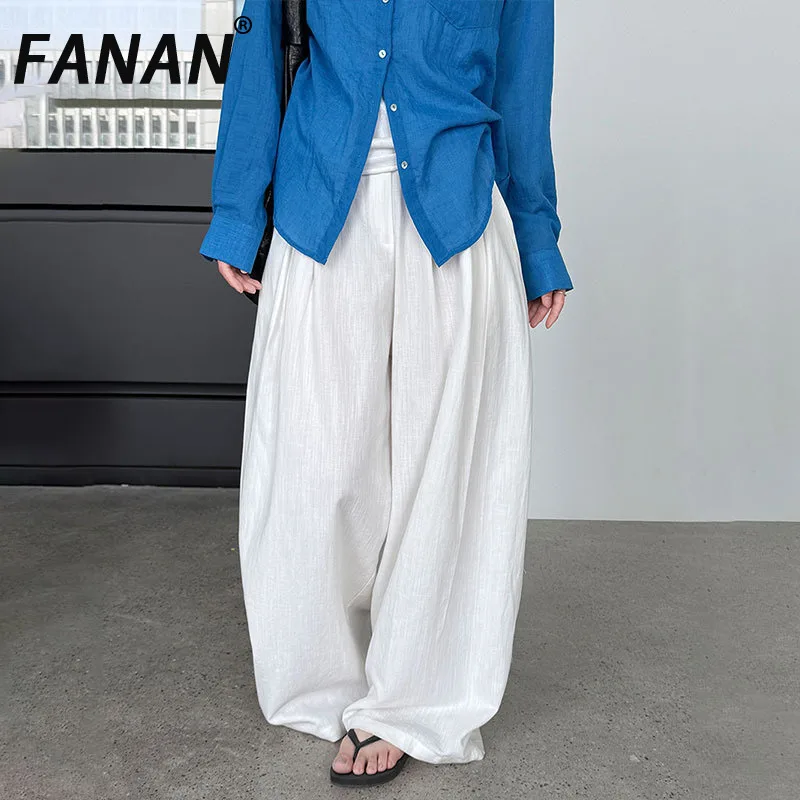 

FANAN Fashion Linen Wide Leg Pants For Women High Waist Straight Casual Loose Trousers Sunscreen Clothing 2025 Summer New