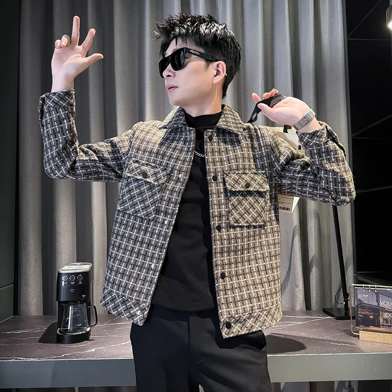 

Slim Fit Plaid Jaet for Young Men Autumn Winter New Sle ort Woolen Coat Versatile Small Size XS Korean Sle Long Sve