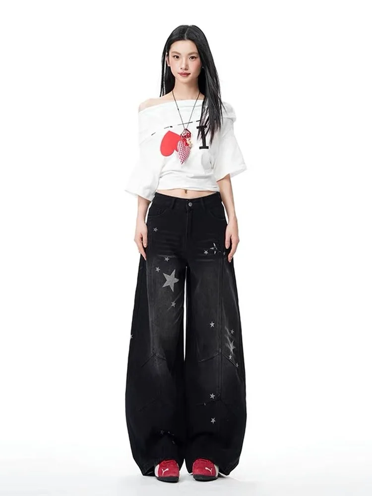 

High Waist Wide Leg Jeans Women's Spring 2026 New Sle Knife Drapey Denim Pants Star Print Slimming Loose Fit Jeans