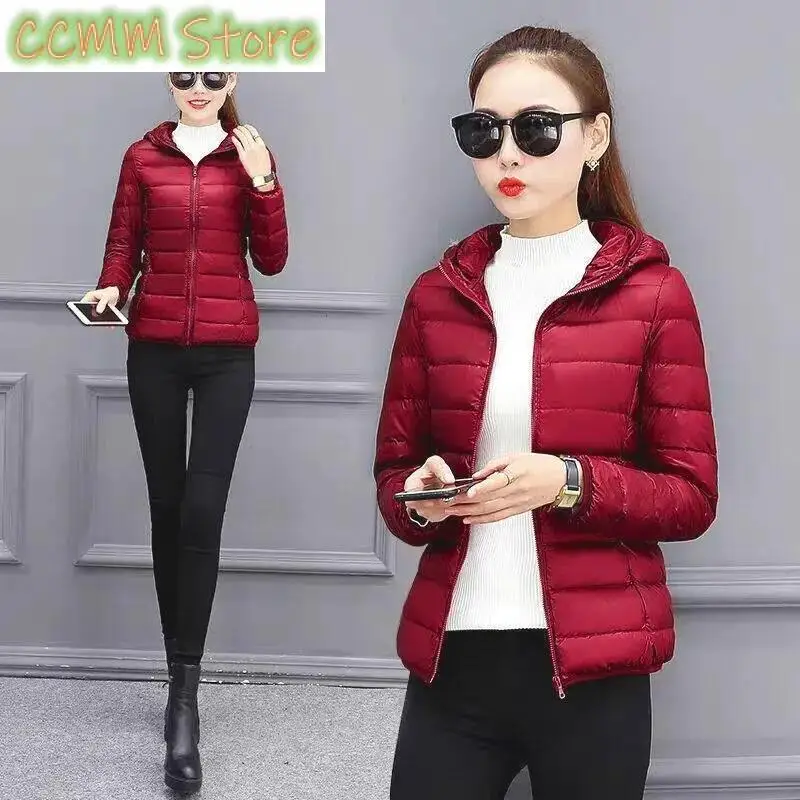 Autumn Winter New Parkas Down Coat Women's Short Stand-UP Collar Hooded Warm Cotton Padded Jacket Large Size Outcoat Female Tops