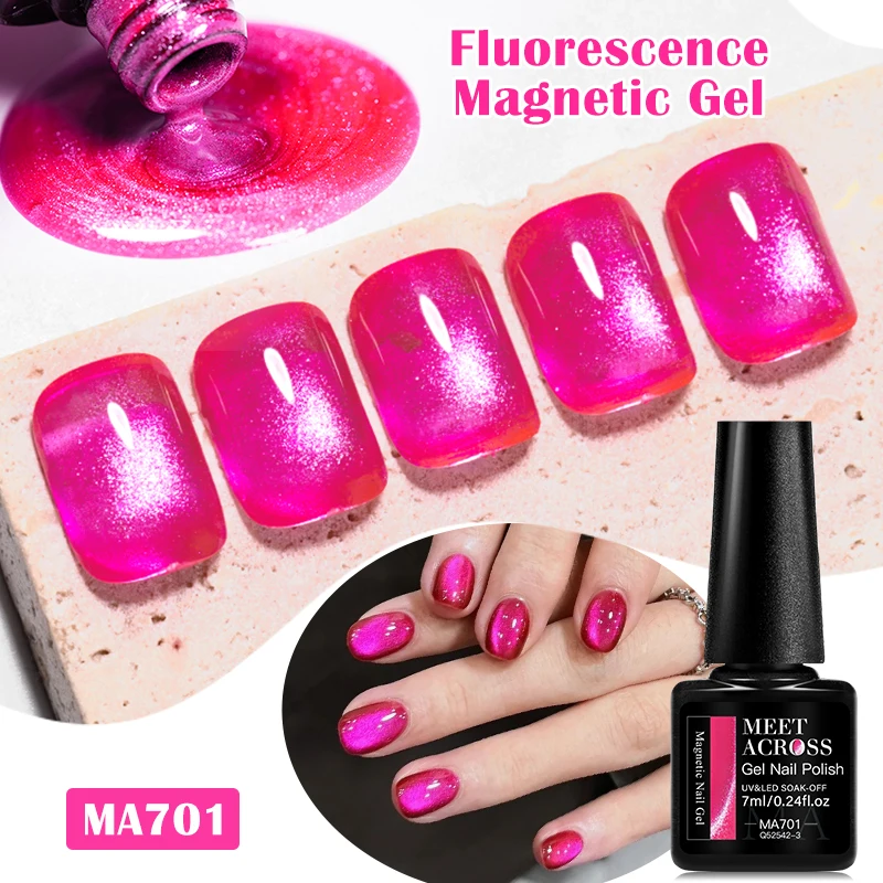 

MEET ACROSS 7ml Fluorescent Cat Magnetic Gel Nail Polish Glitter Neon Color Magnetic Gel Semi Permanent UV LED Varnish Nails Art