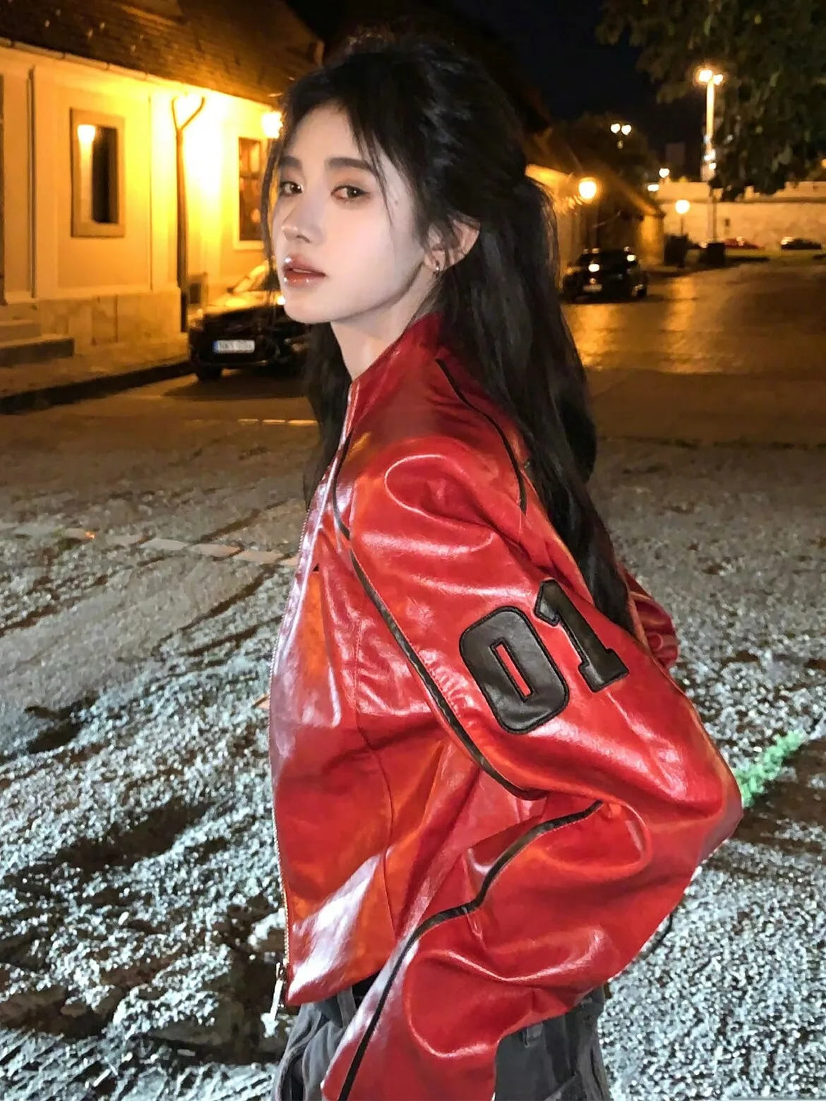 2026 New Spring Autumn Vintage Red Motorcycle Jackets Trendy Stand Collar Short Outerwear Letters Embroidery PU Leather Coat