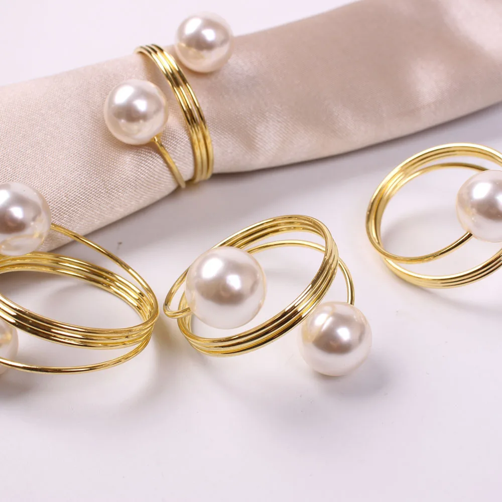 6pcs Metal Napkin Ring Imitation Pearls Napkin Buckle Napkin Holders For Wedding Christmas Banquet Home Dining Table Decoration