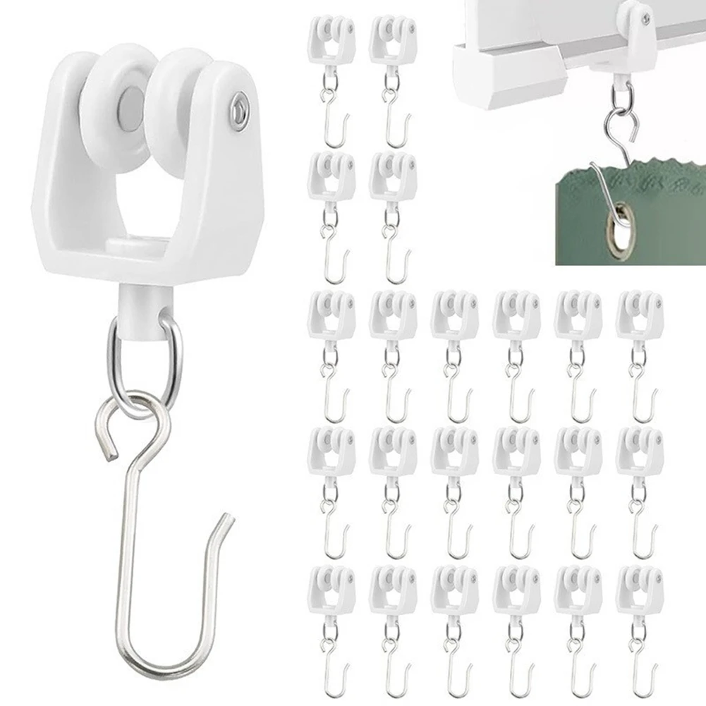 AB34-100Pcs Ceiling Curtain Track Rollers And Hooks Accessories Sets - 50 Pcs Smooth Rollers With 50 Pcs Metal S Hooks