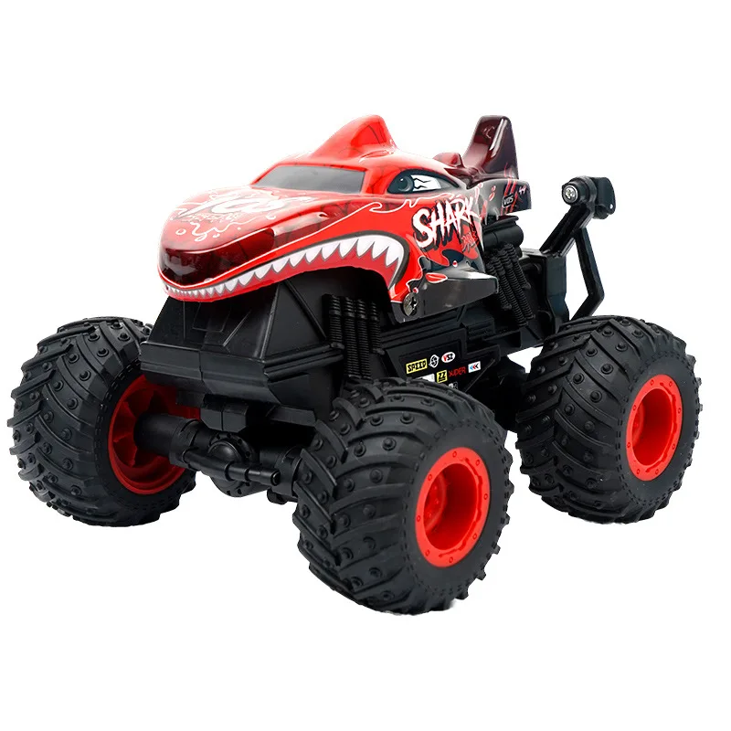 Coche RC de dinosaurio tiburón giratorio de 360 grados, luces musicales para niños 1:20, coche acrobático con Control remoto, coche de juguete para niños