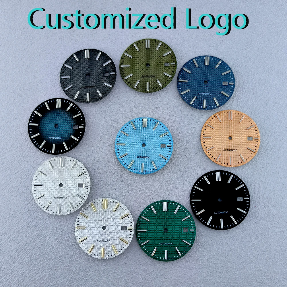 31.8mm Customized Logo NH35 Dial Hands Green Luminous Dial With Hands Fit NH35 NH36 4R 7S Movement NH35 Case Watch Accessories