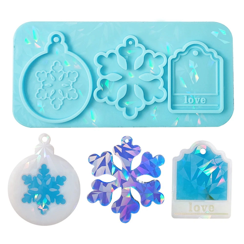 Light Shadow Christmas Pendant Epoxy Resin Mold Bell Snowflake Laser Silicone Mould Jewlry Keychain Making Christmas-Tree Decor