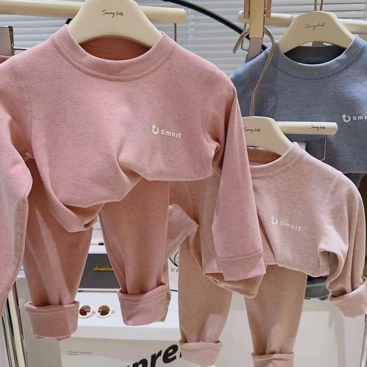 Somenie Children's Autumn and Winter Warm Pajamas Medium Children's Loungewear Baby Wool Silk Suit Boys and Girls Long Johns