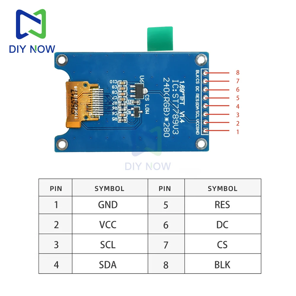 1.69 بوصة ST7789 TFT وحدة شاشة LCD زوايا مستديرة 240x280 دقة SPI واجهة 8 دبوس وحدة عرض ألوان اللوحة الزرقاء #3