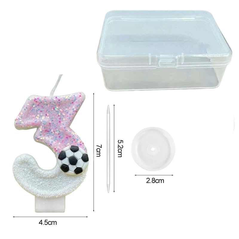 Pink White Sequins Sports Football Digital Birthday Candle - Handmade Party Decoration Supplies