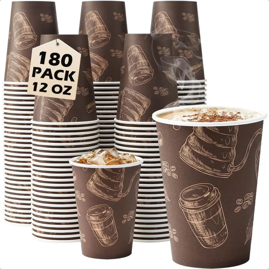

Coffee Cups 12 oz Paper Cups 180 Pack Thickened Paper Coffee Cups 12 oz Coffe Cup Hot Cold Beverage Drinking Cup for Office Ho