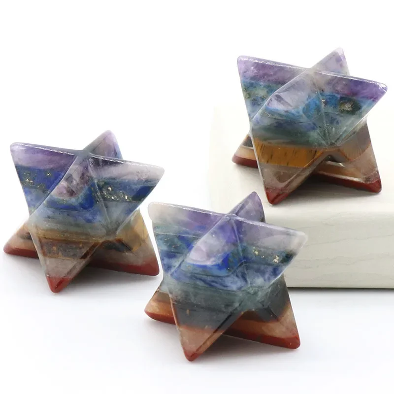 7 Chakra Merkaba Star Natural Stones Polished Hexagram Eight-Pointed Stars Crystal for Healing Reiki Spiritual Therapy Energy