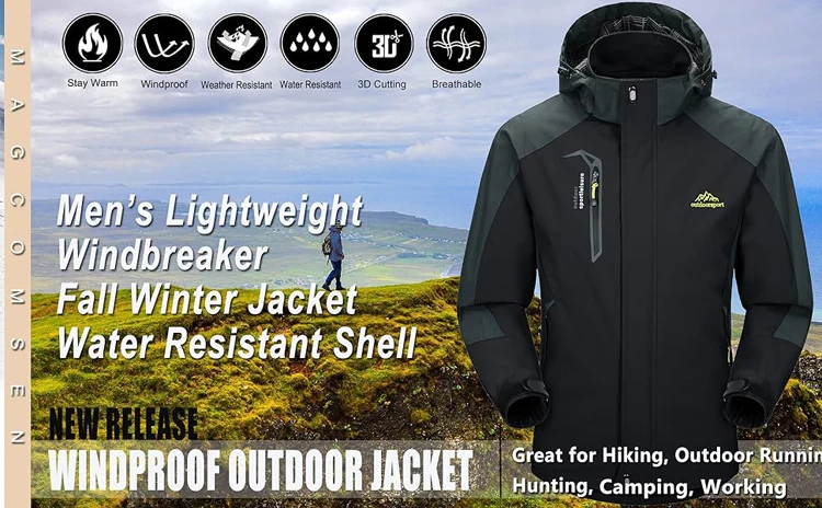 TRVLWEGO Herren-Herbstjacke, Outdoor-Sport, Wandern, Mäntel, Camping, mit Kapuze, winddicht, wasserabweisend, Regen, Angeln, Reisen – Detail 2