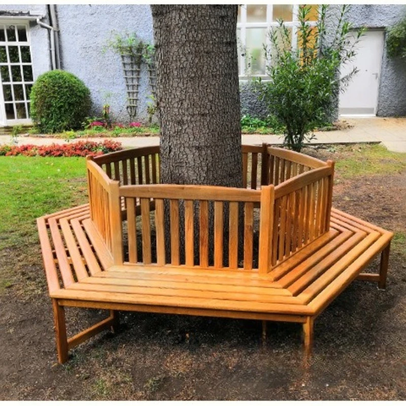 Outdoor preservative wood tree pool seat ring backrest seat