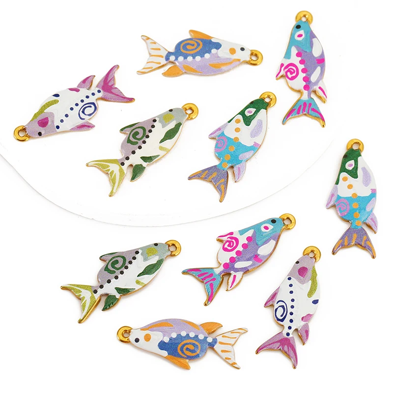 

3pcs Stainless Steel Ink Painted Fish Gold Charms Colorful Enamel Shark Pendant for Women DIY Jewelry Bracelet Earrings Making