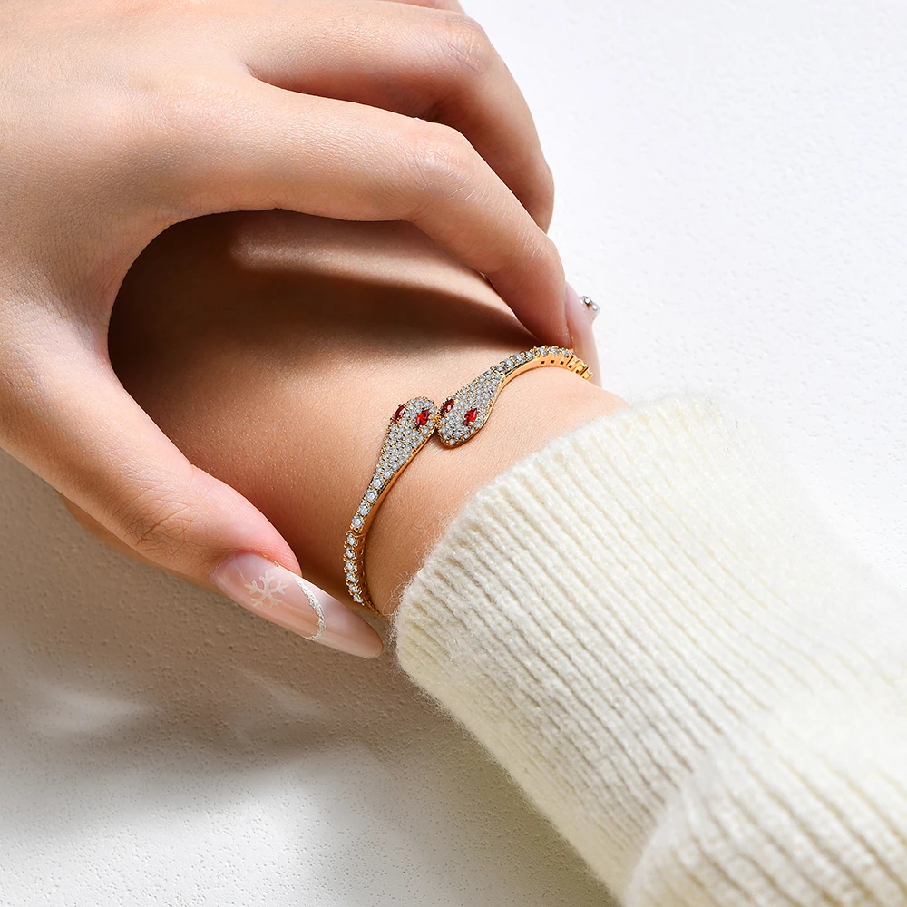 ATTAGEMS Original Double Snake Head Moissanite Bracelets for Women Men D VVS1 Diamonds S925 Silver Birthday Wedding Gifts 16+8cm