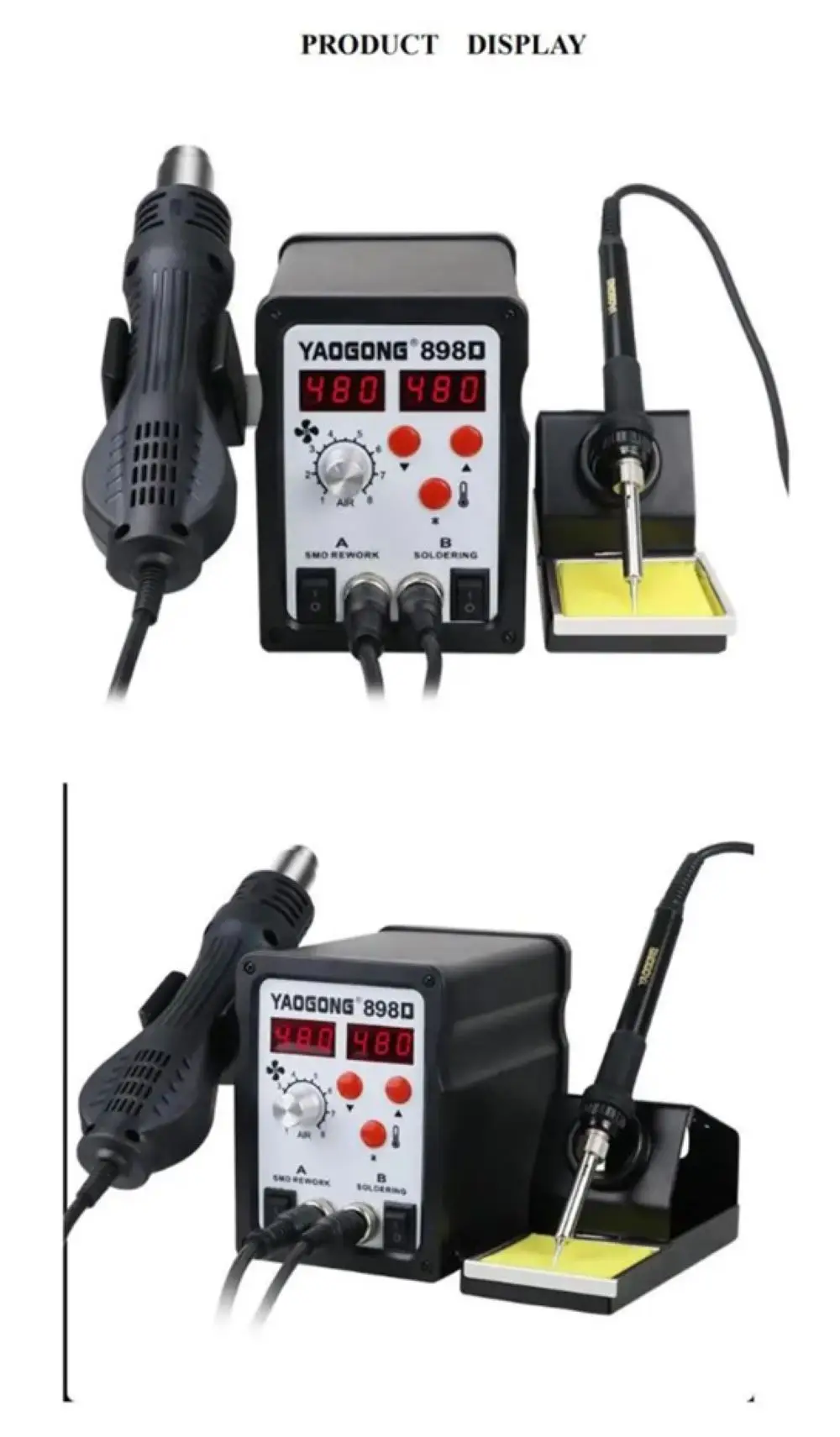 Hot Air Gun Soldering Station 2-in-1 898D Digital Display Adjustable Constant Temperature Mobile Phone Maintenance Tool