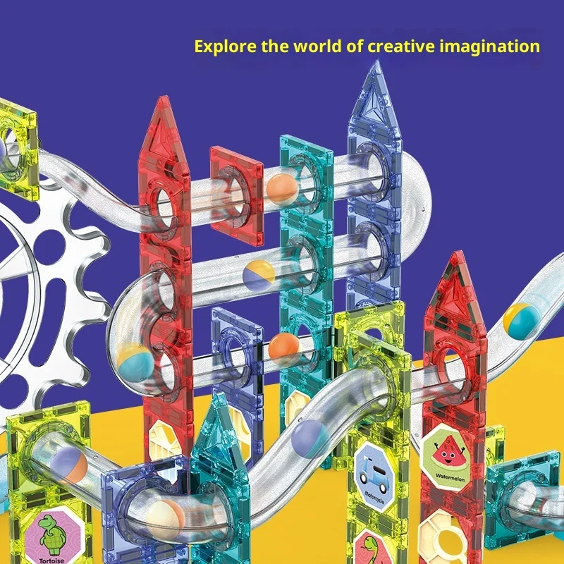 Dige – ensemble de construction de grande roue magnétique, course en marbre motorisée avec lumières LED, jouets éducatifs STEM, apprentissage Montessori