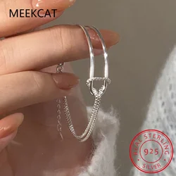 925 Sterling Silver Geometric Arc Knotting Bracelets Chain for Women Girl Minimalist Fashion Fine Jewelry Party Gift Браслет