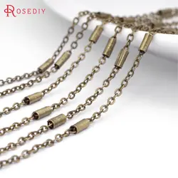5 Meters 2MM Antique Bronze Copper Flat O Shape with Cylinder Tube Link Chains Necklace Chains Diy Jewelry Accessories