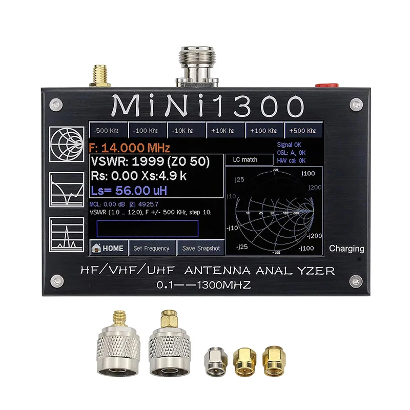 Mini1300 Antenna Analyzer, 4.3 Inch 0.1-1300MHz HF VHF UHF Antenna Analyzer ANT/SWR/TDR/DSP RF Signal Generator Vector Network