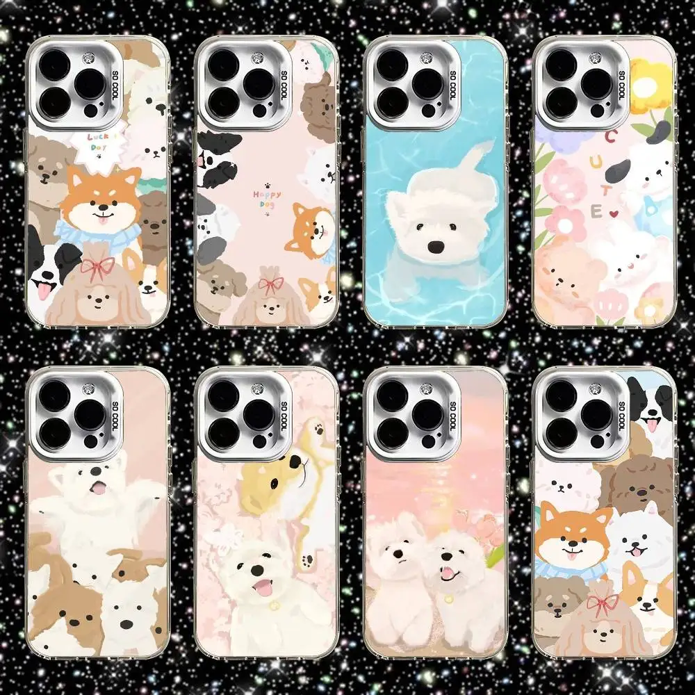 

Happy Dog Cute Phone Case For iPhone 16,15,14,13,12,11,Pro,XS,Max,Plus,Mini,SE White Candy Matte Shockproof Cover