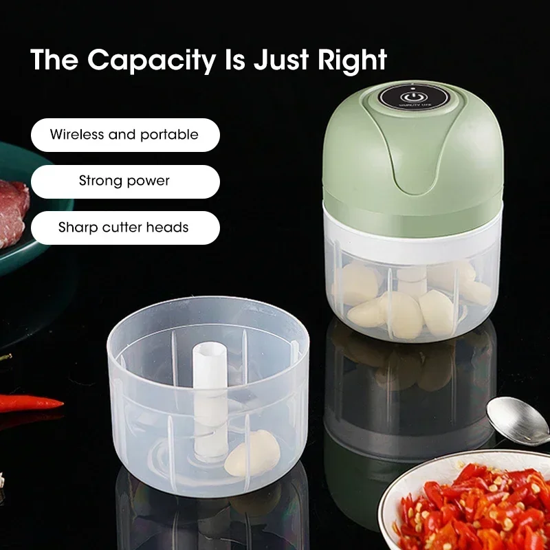 250ML Portable Garlic Chopper Electric Meat Mincer Crusher Vegetable Onion Cutter Food Kitchen Chopper KitchenCookingAccessories